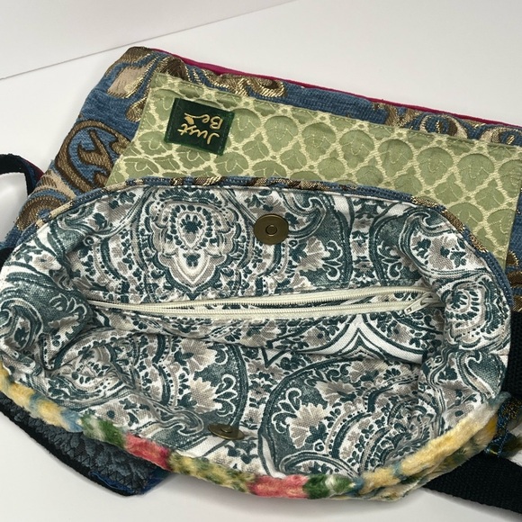 Just Be Blue and Green Crossbody Carpet Bohemian Bag with Geometric Pattern - Picture 6 of 16